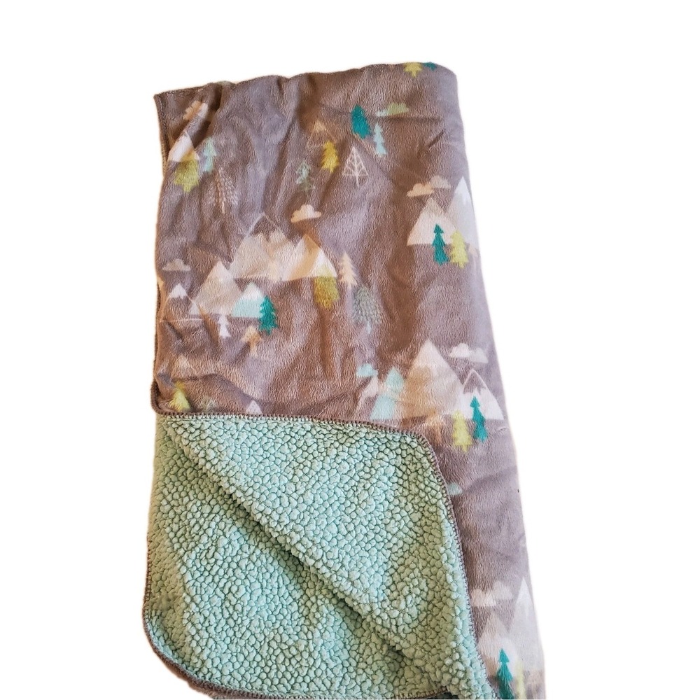 Cloud Island BABY BLANKET Mountains Trees Gray Blue Velour Sherpa 30x40 Target